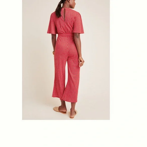 Anthropologie Margaret Belted Red and White Checkered Jumpsuit - Picture 2 of 10